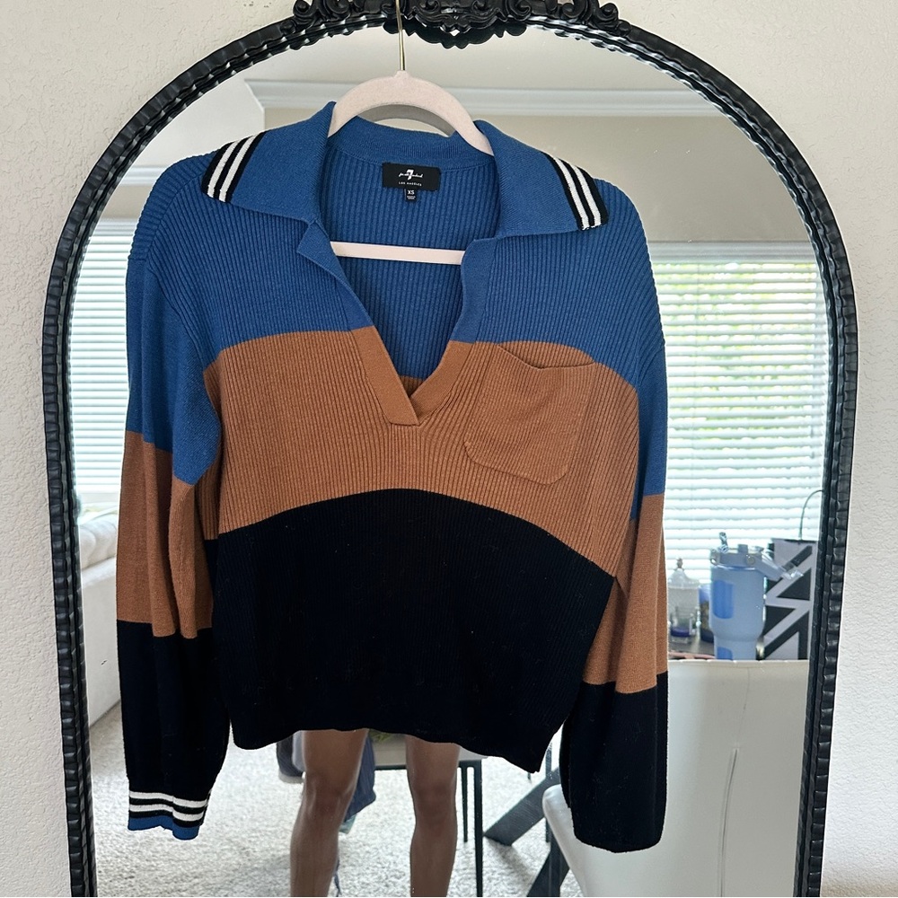 7 For All Mankind Blue and Brown Blouse size XS